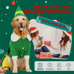 Hladce dog elf costume showing the split design of the suit.