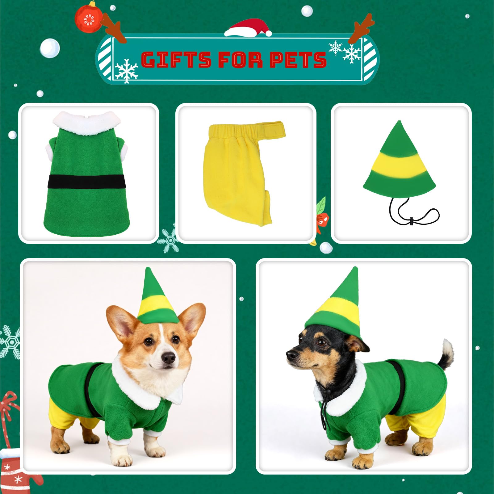 Hladce dog elf costume detail showing the adjustable Velcro pants.
