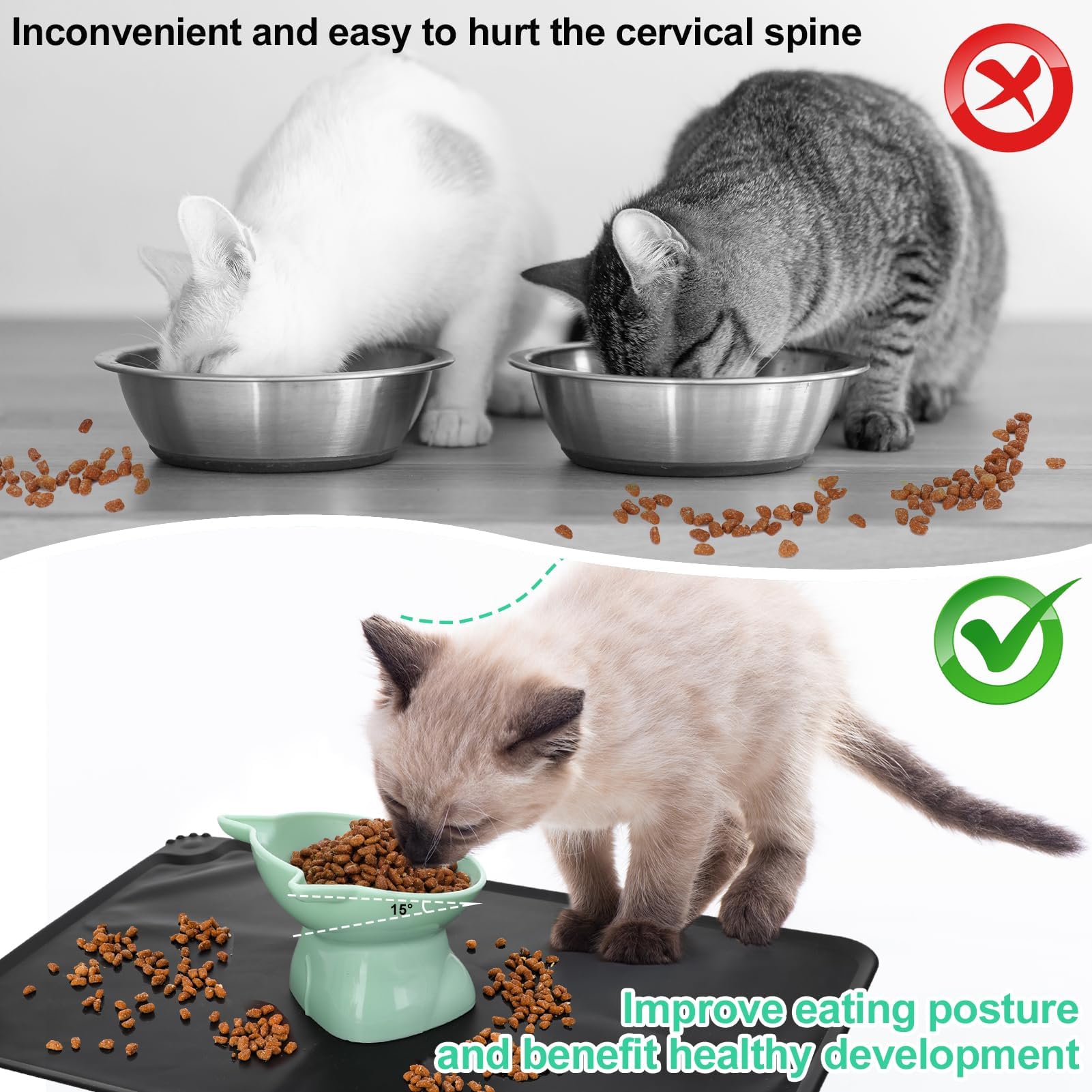 Hoemwarm elevated cat bowl set shown in a feeding-area arrangement.