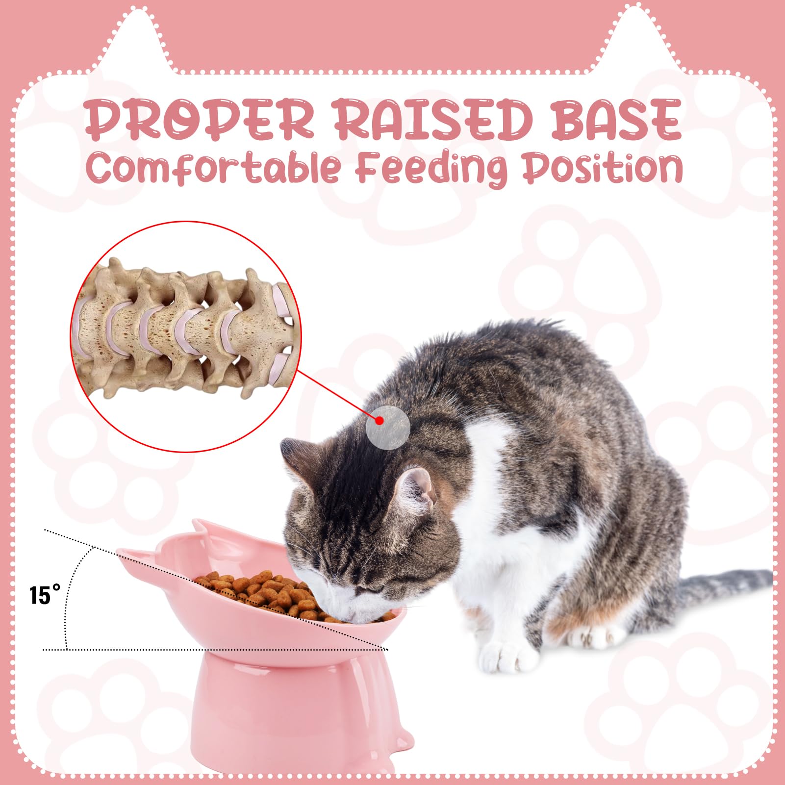 Hoemwarm raised cat bowl viewed from the side to show its tilted profile.