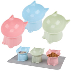 Hoemwarm raised cat bowls shown together in a front view of the three-piece set.