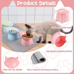 Hoemwarm raised cat bowls displayed in green, blue-gray, and pink.