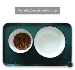 Hoki Found Silicone Pet Food Mat shown set out for a pet feeding area.