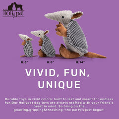 Hollypet Armadillo Squeaky Dog Toy shown from a side angle.