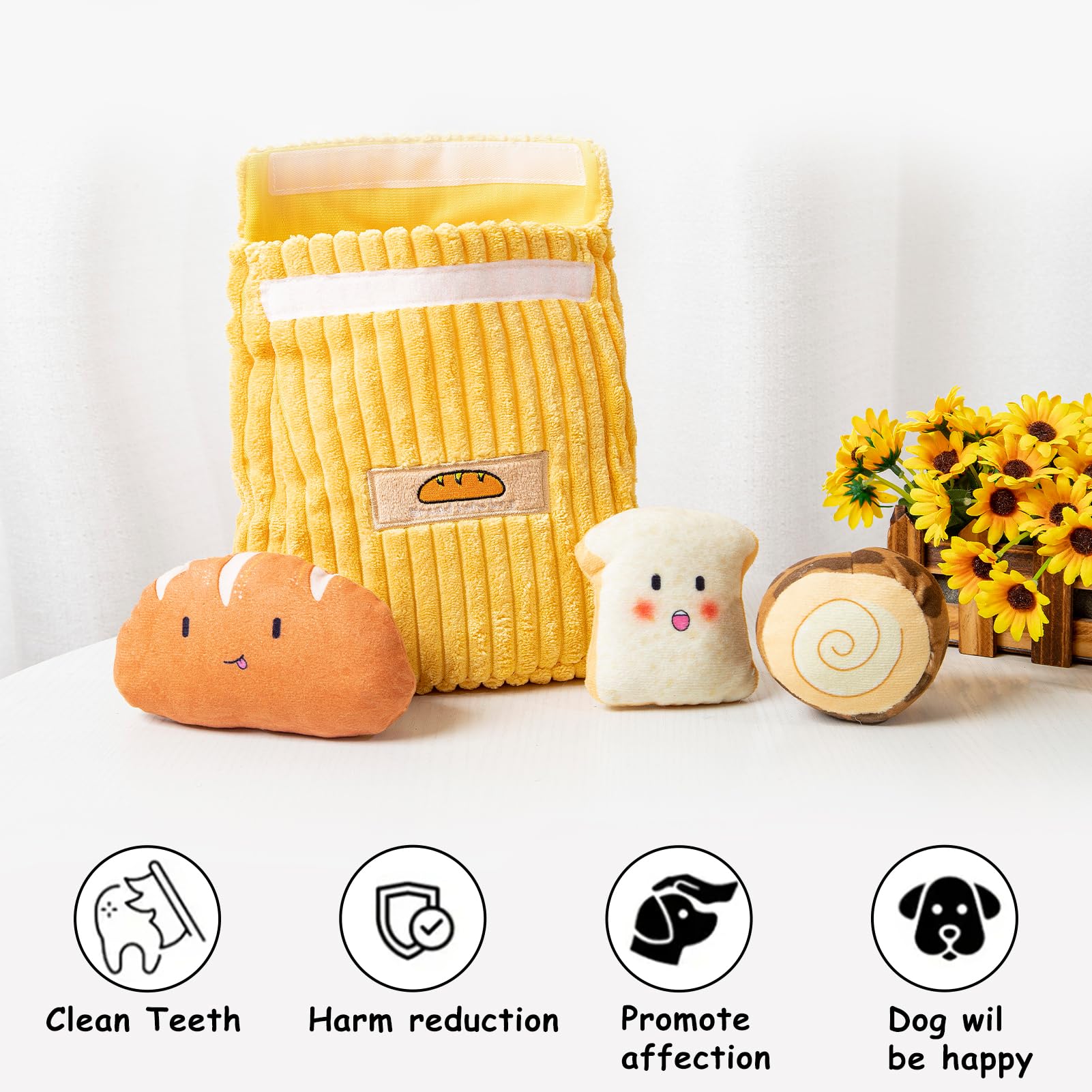 Hollypet Bread dog toy with its soft plush fabric in close view.