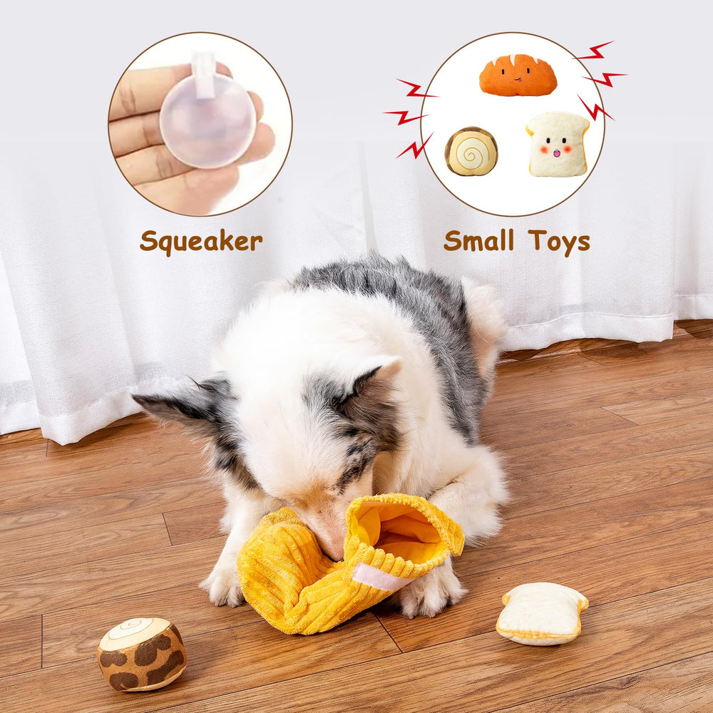 Hollypet Bread dog toy showing its reinforced stitching.