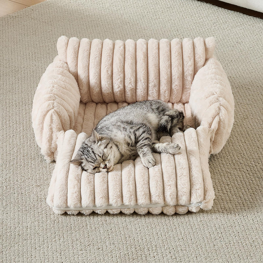 Hollypet cat bed showing a removable cushion cover for machine washing.