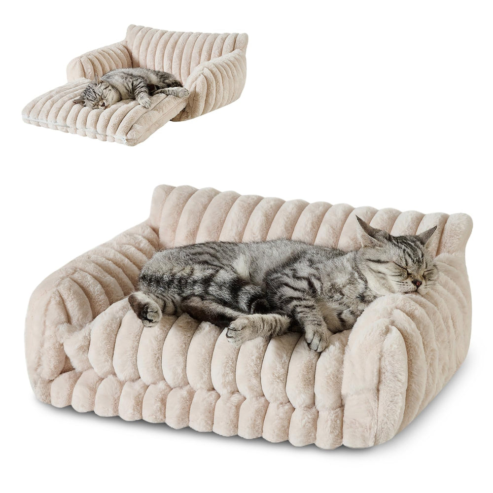 Hollypet cat bed shown from the front as a cushioned sofa.