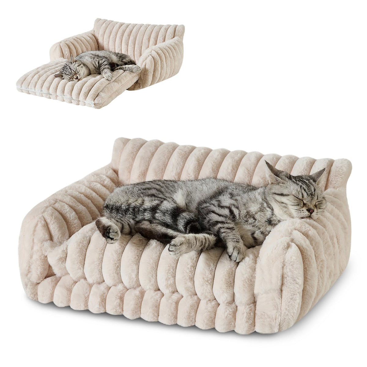 Hollypet cat bed shown from the front as a cushioned sofa.
