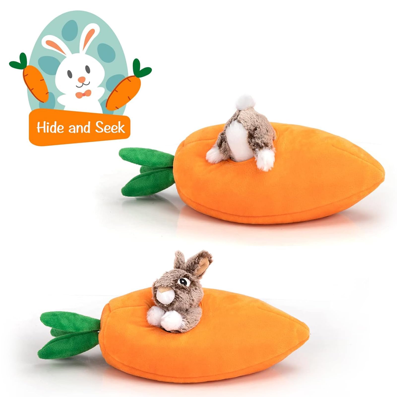 Hollypet Rabbit dog toy shown during a game of fetch with a dog.