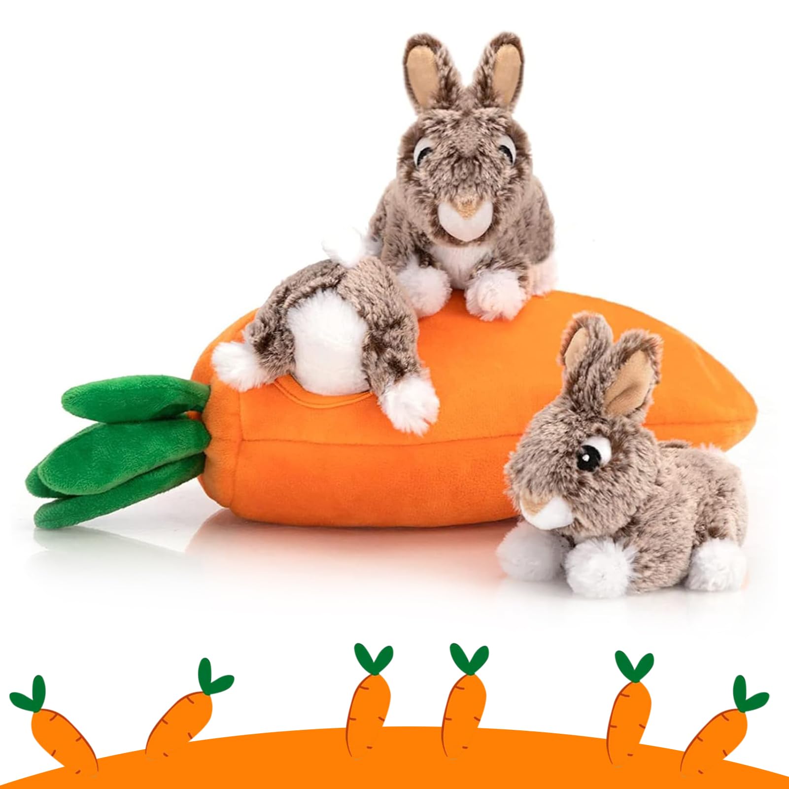Hollypet Rabbit dog toy shown from the side to display its alternate angle.