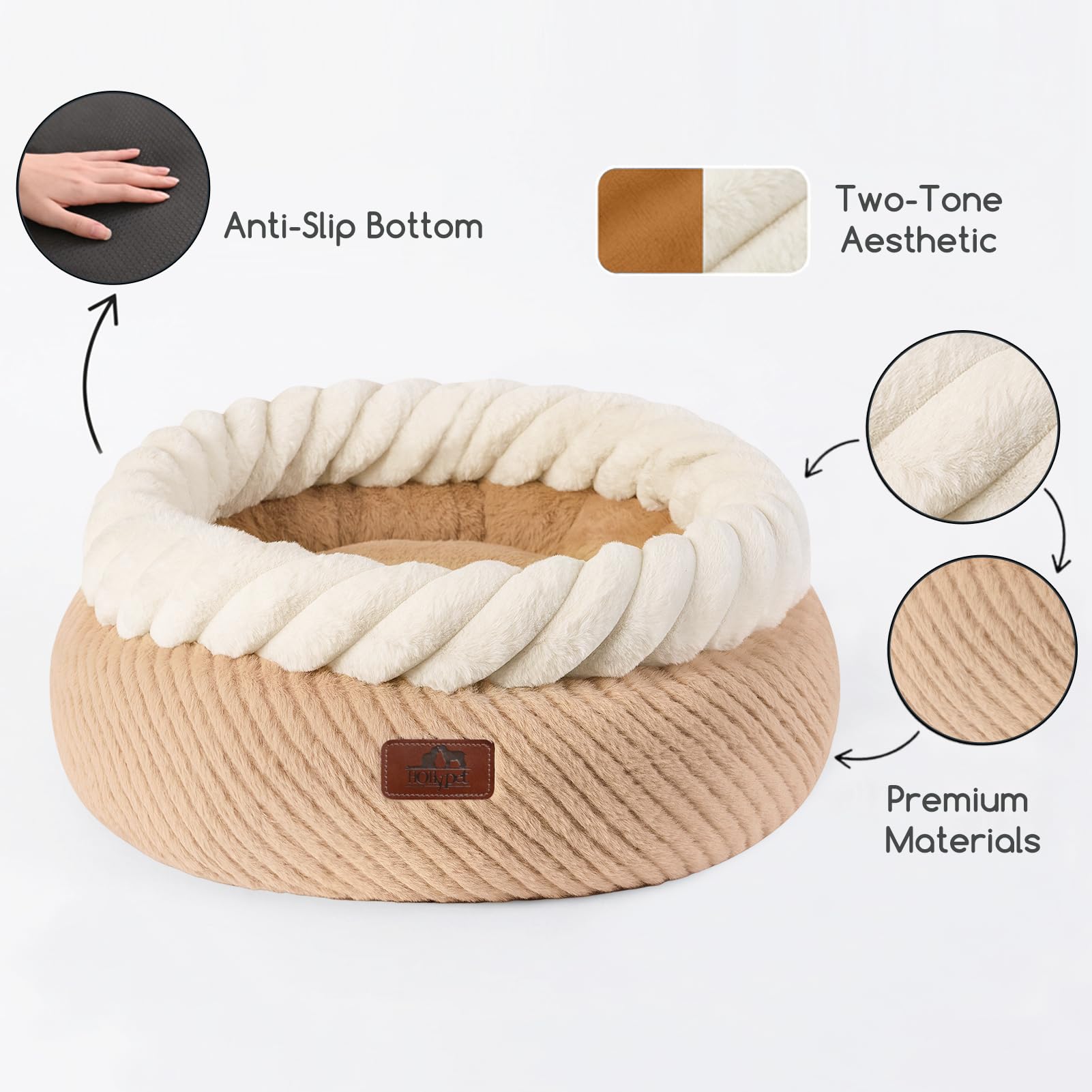 Hollypet round cat bed shown as a resting spot for a curled-up cat.