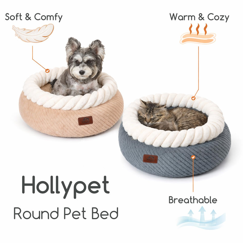 Hollypet round cat bed in its oatmeal color.