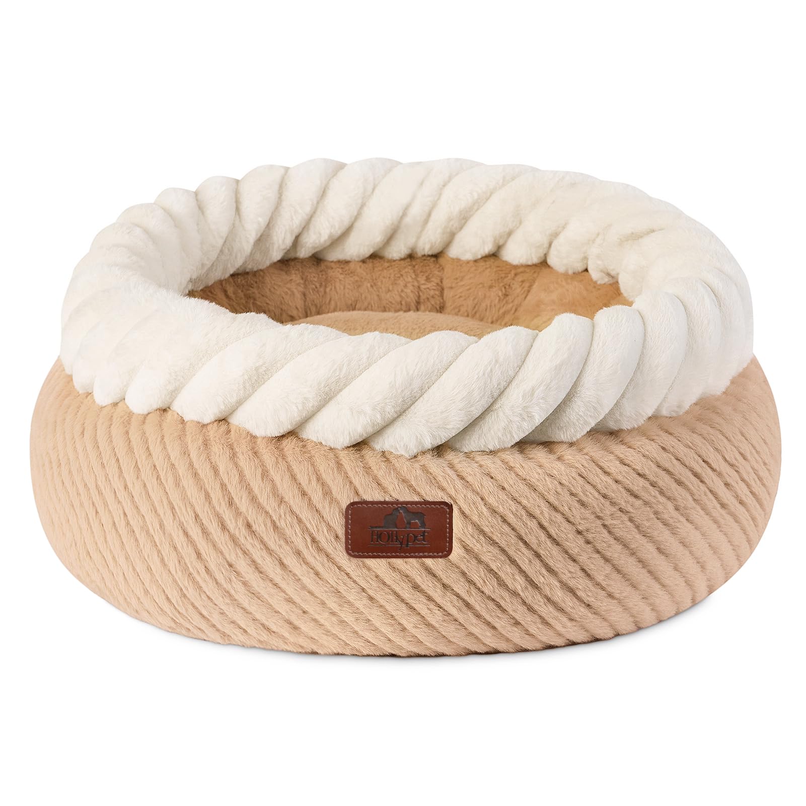 Hollypet round cat bed detail showing the soft plush fabric.