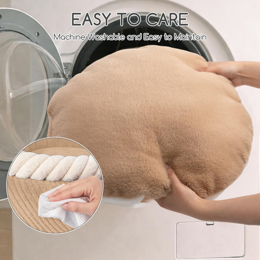 Hollypet round cat bed cushion shown separately for machine washing.