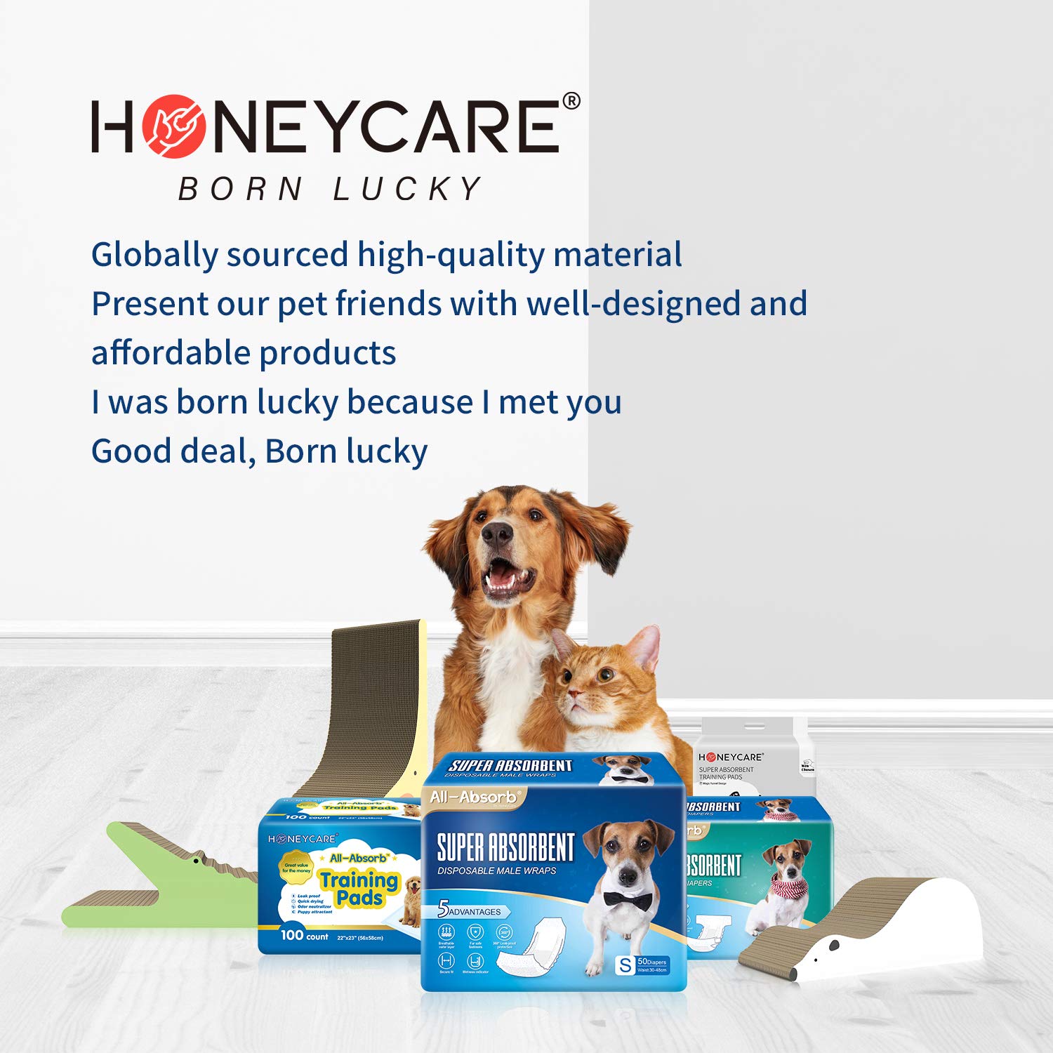 HONEY CARE All-Absorb Cat Litter Pads shown with their 17.1 by 11.8-inch size.