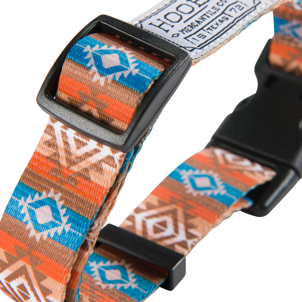 HOOEY Nomad dog collar detail showing the adjustable strap and plastic keeper.