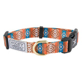 HOOEY Nomad dog collar shown from the front in Aztec Dirty Turq.