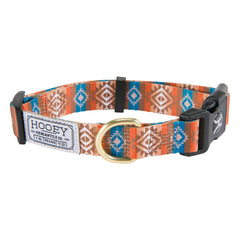 HOOEY Nomad dog collar shown from the front in Aztec Dirty Turq.