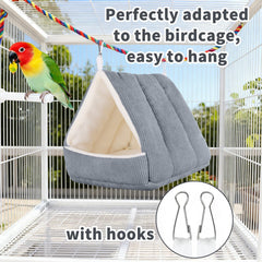 Hoopttay bird bed showing its soft flannel-lined interior.