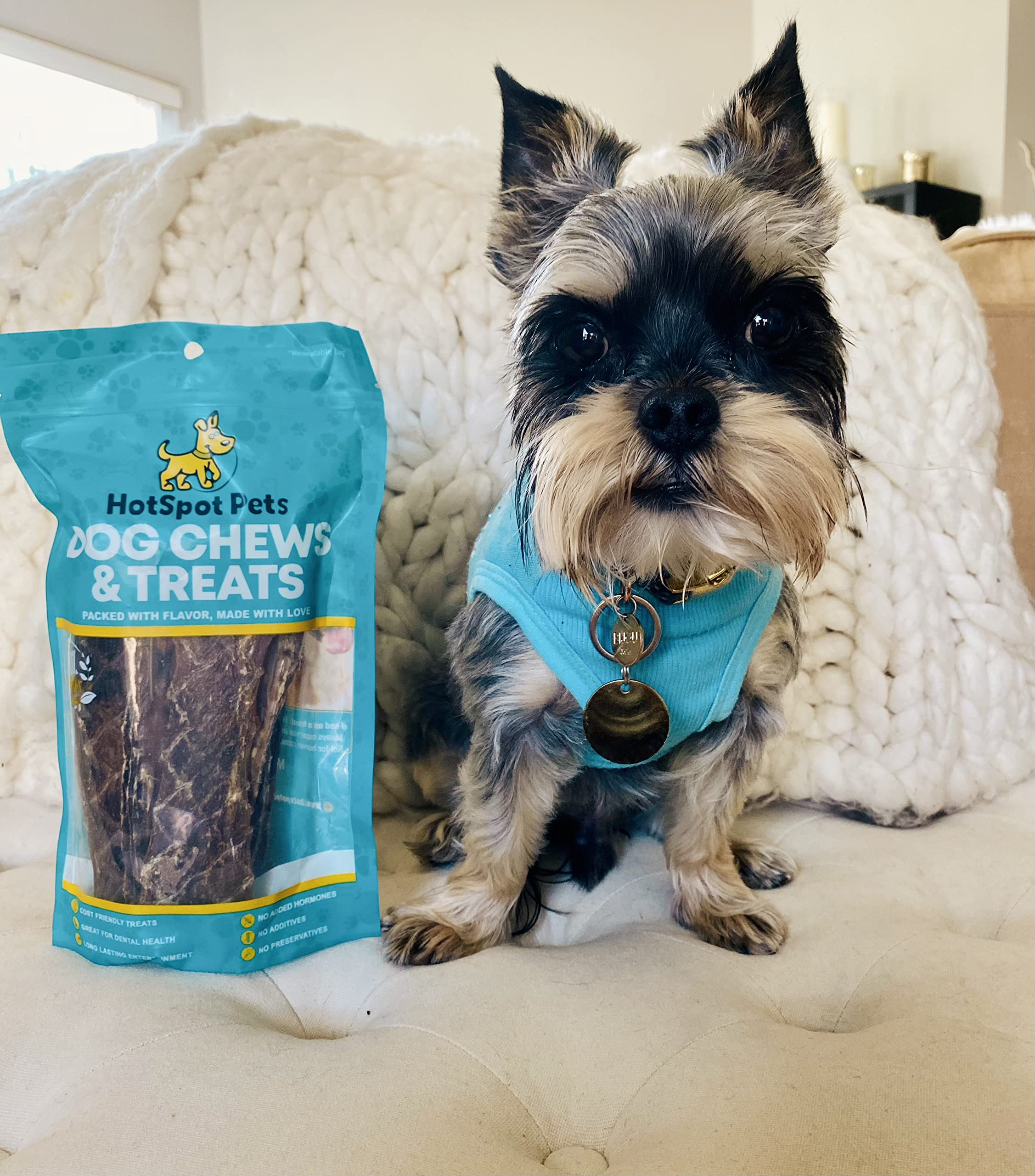 Hotspot Pets Beef Esophagus Dog Treats shown together to represent the pack quantity.