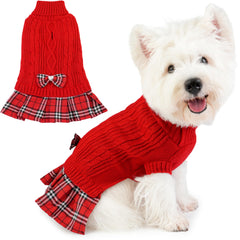 Hpetppy dog sweater dress shown from the front in red.
