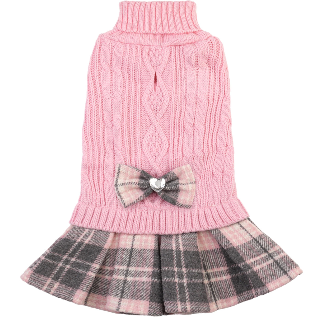 Hpetppy dog sweater dress shown from the front in pink.