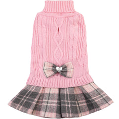 Hpetppy dog sweater dress shown from the front in pink.