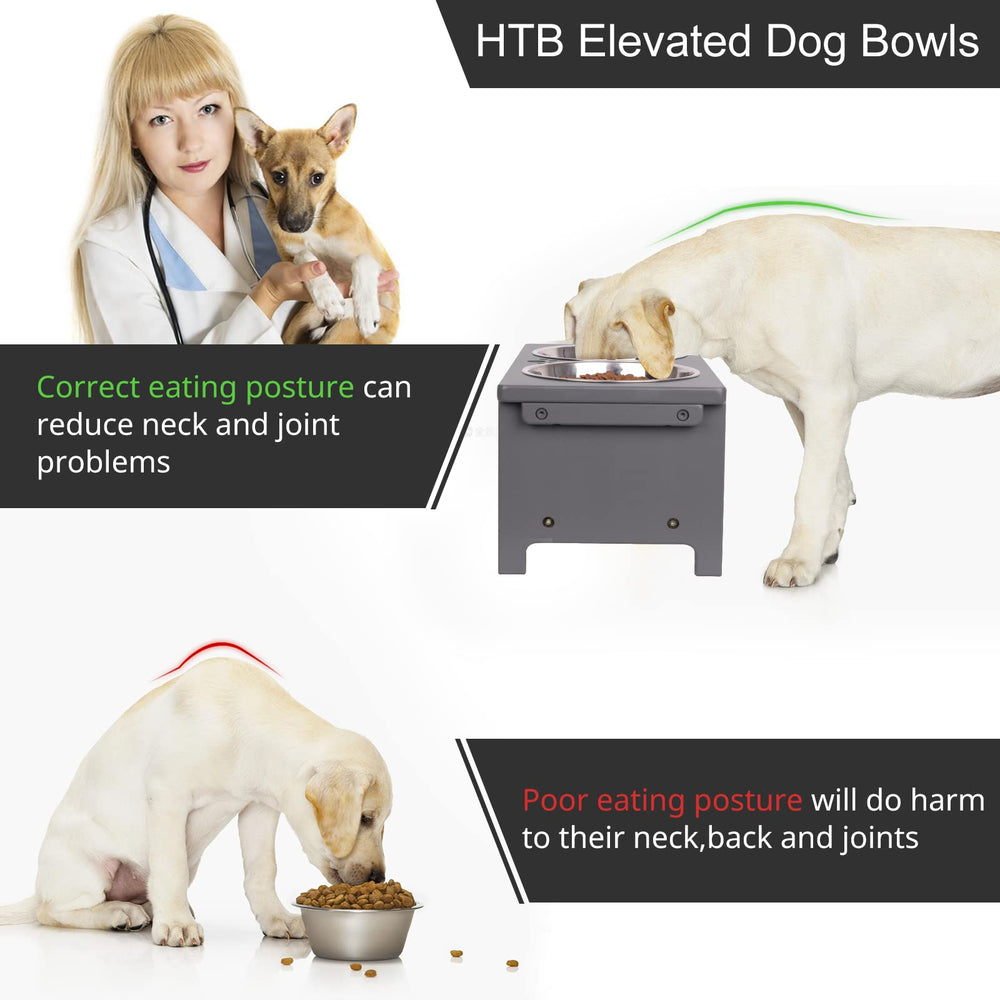HTB Elevated Dog Bowl Stand showing the anti-slip pads beneath its legs.