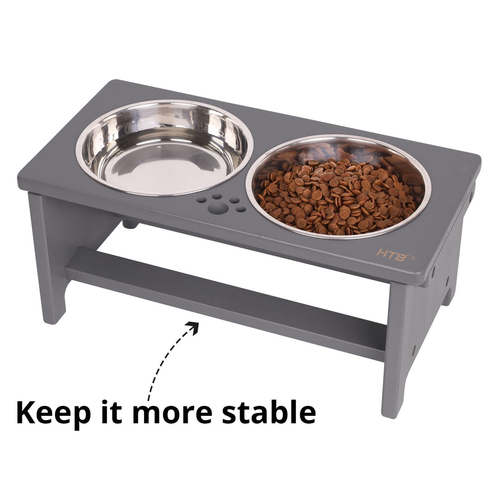 HTB Elevated Dog Bowl Stand set up for a dog’s mealtime.
