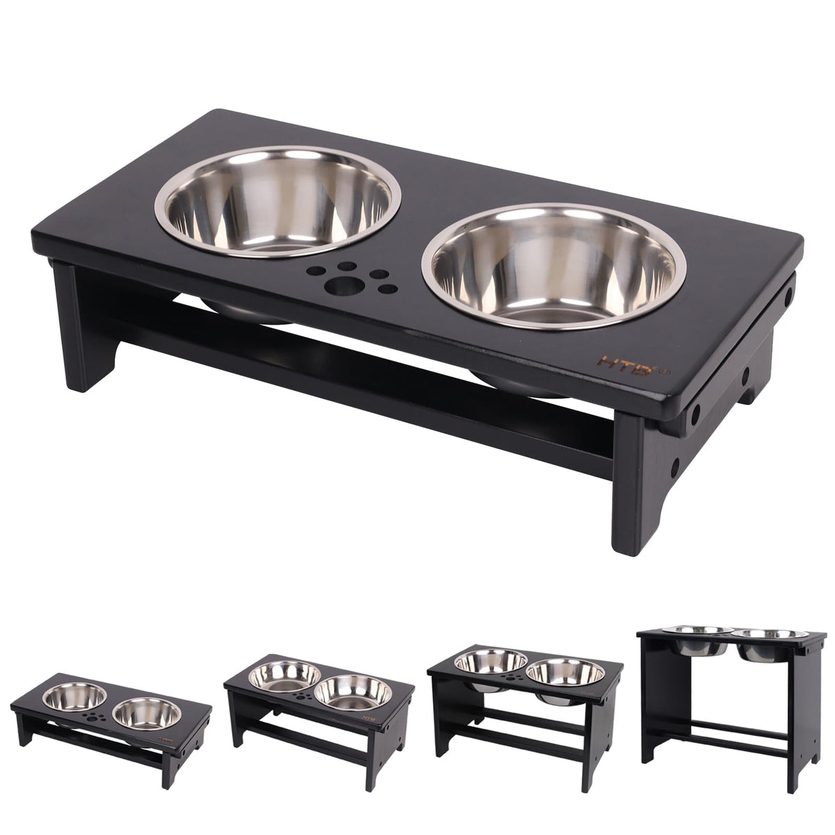 HTB elevated dog bowl stand shown from the front with both bowls in place.