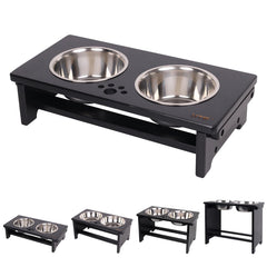 HTB elevated dog bowl stand shown from the front with both bowls in place.