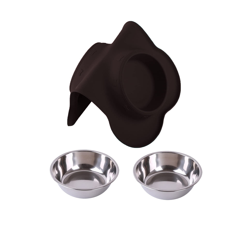 Hubulk dog bowls with the flexible mat folded for storage.