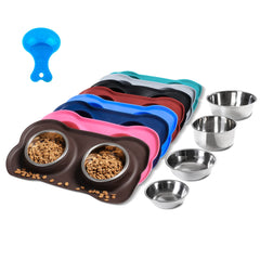 Hubulk dog bowls shown together with the silicone mat in the full set.
