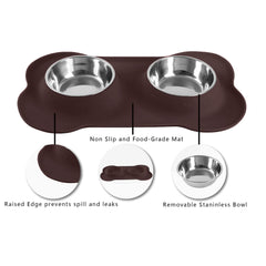 Hubulk dog bowls beside the raised edge of the silicone mat.