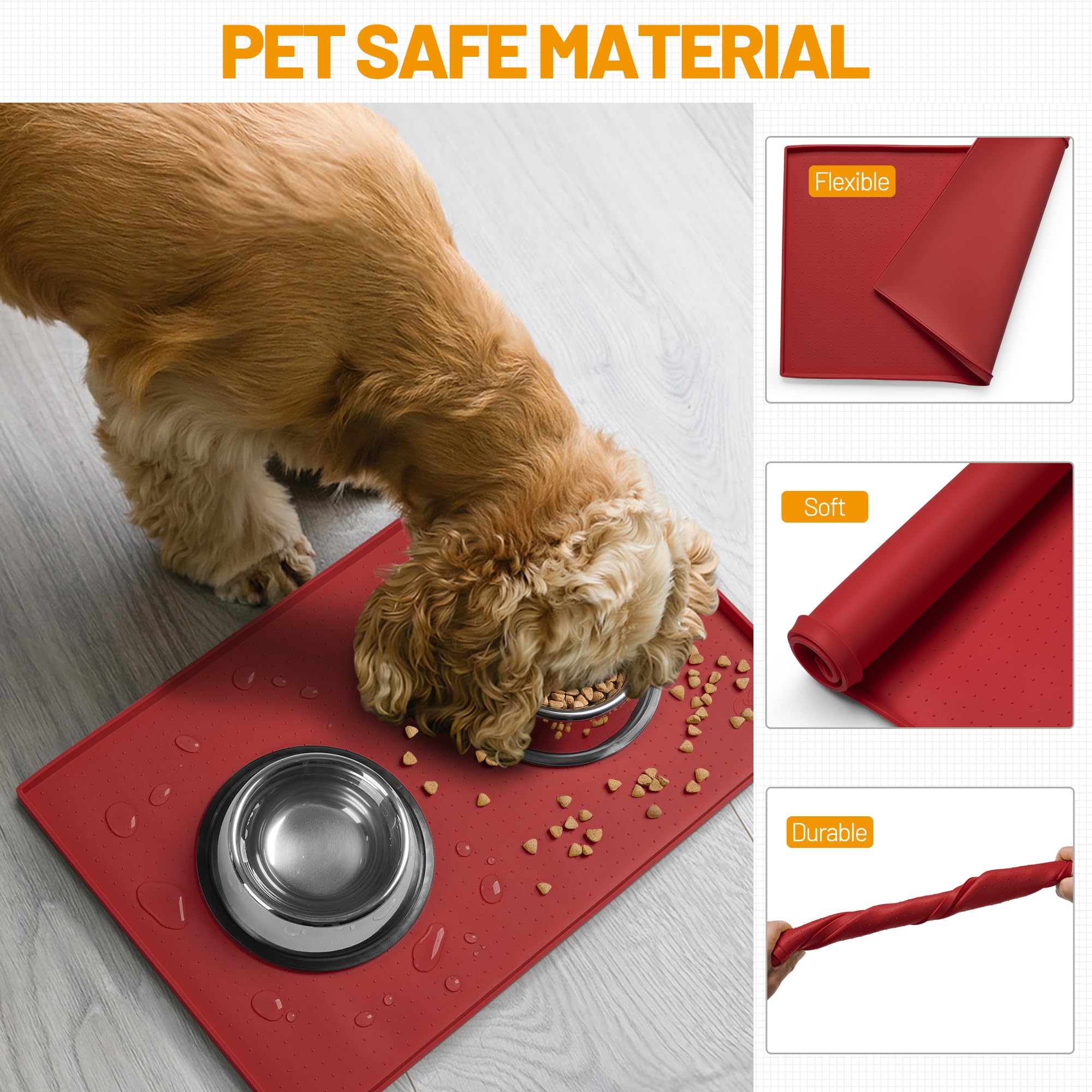 Hubulk dog feeding mat beneath a pet feeding setup.