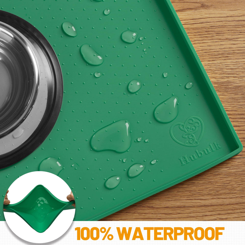 Hubulk Dog Feeding Mat positioned beneath a pet water fountain.