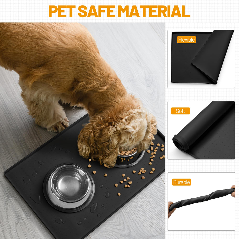 Hubulk Dog Feeding Mat shown beneath a pet water fountain.