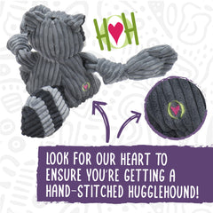 HuggleHounds Giraffe Knottie plush dog toy showing its hand-tied knots.