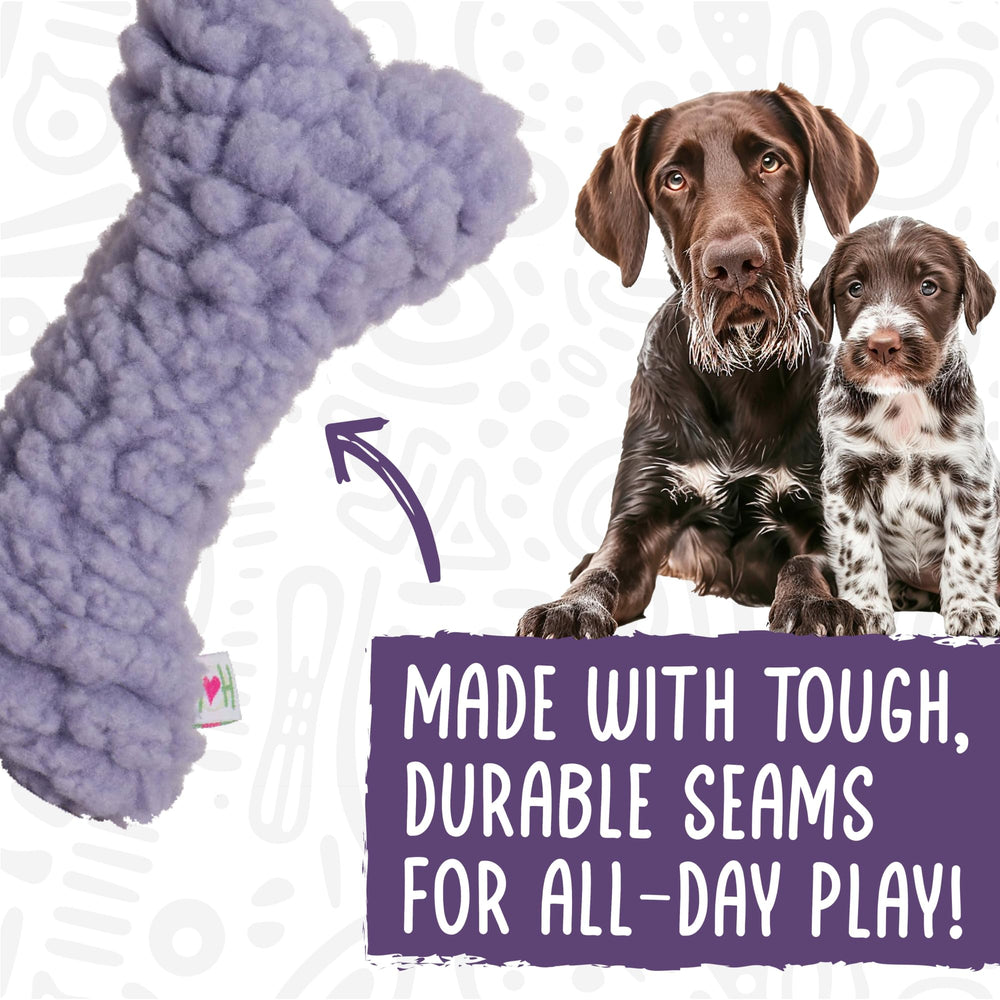 HuggleHounds Plush Bone Dog Toy shown during a game of fetch.