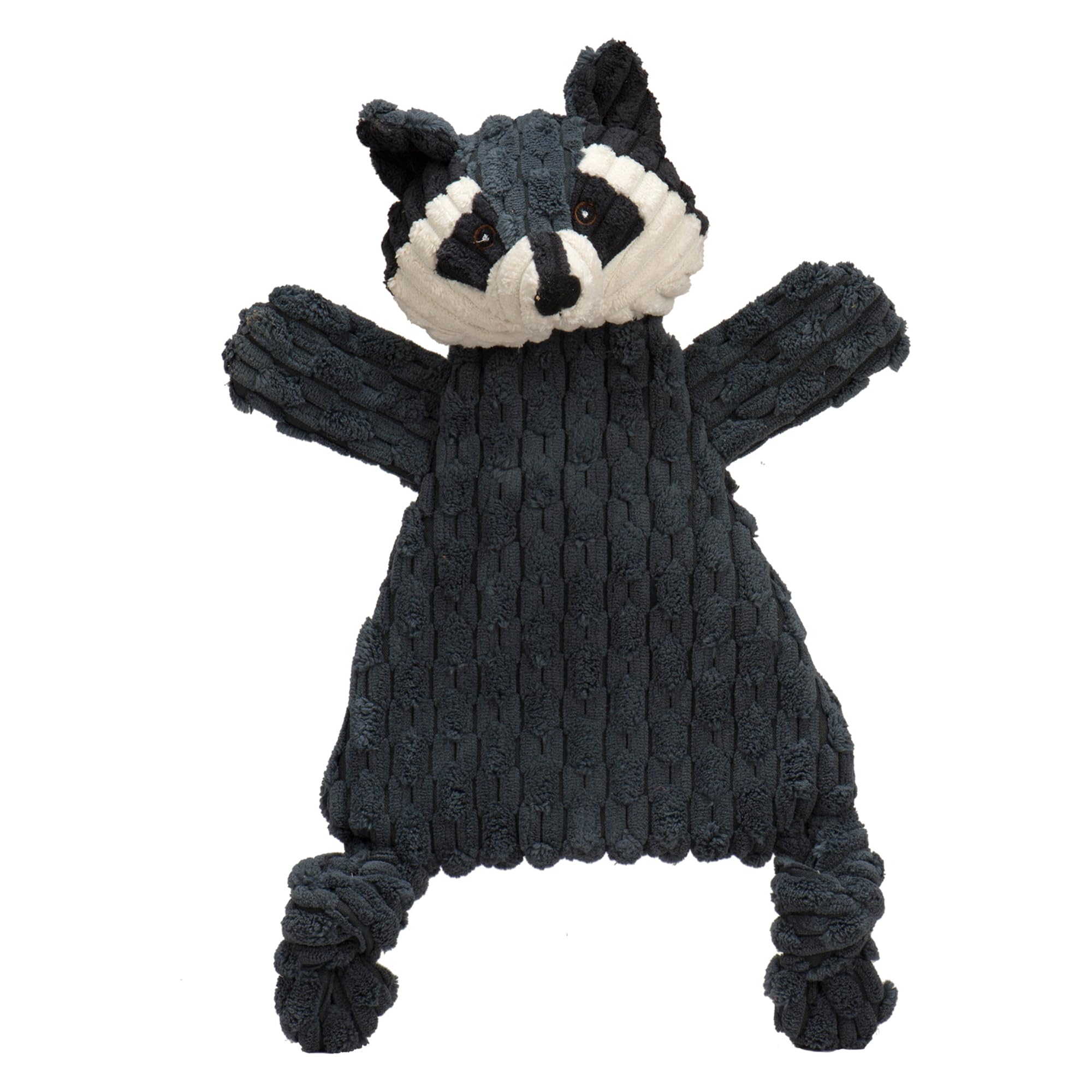 HuggleHounds Reggie Racoon HuggleFlatties dog toy shown from the front.