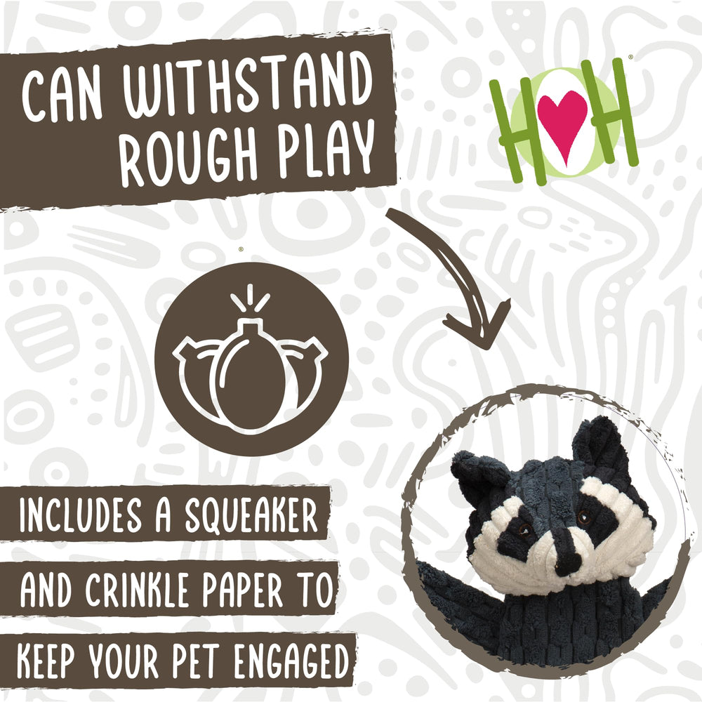 HuggleHounds Reggie Racoon HuggleFlatties dog toy shown from a side angle.