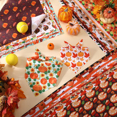 Huhumy dog bandanas featuring Thanksgiving-themed print details.