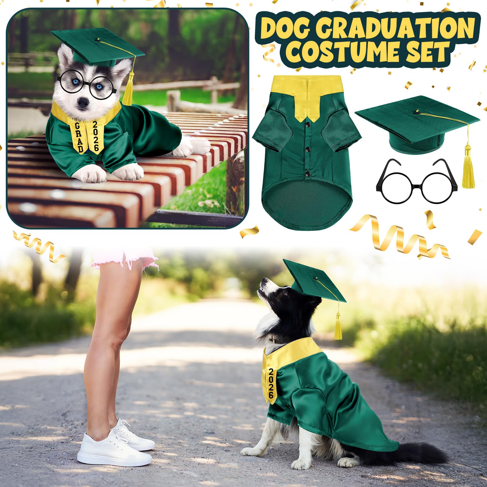 Huhumy dog graduation gown shown from the back with its buckle closure.