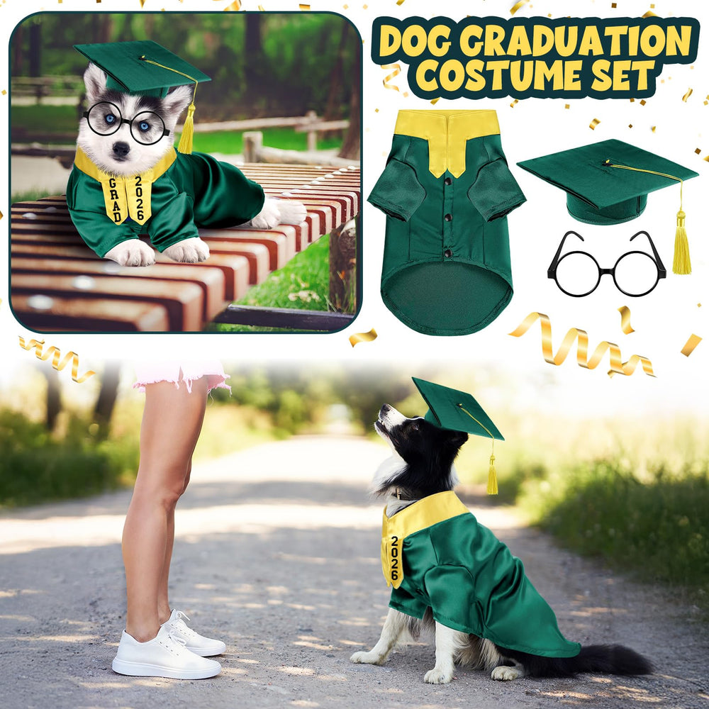 Huhumy dog graduation gown shown from the back with its buckle closure.