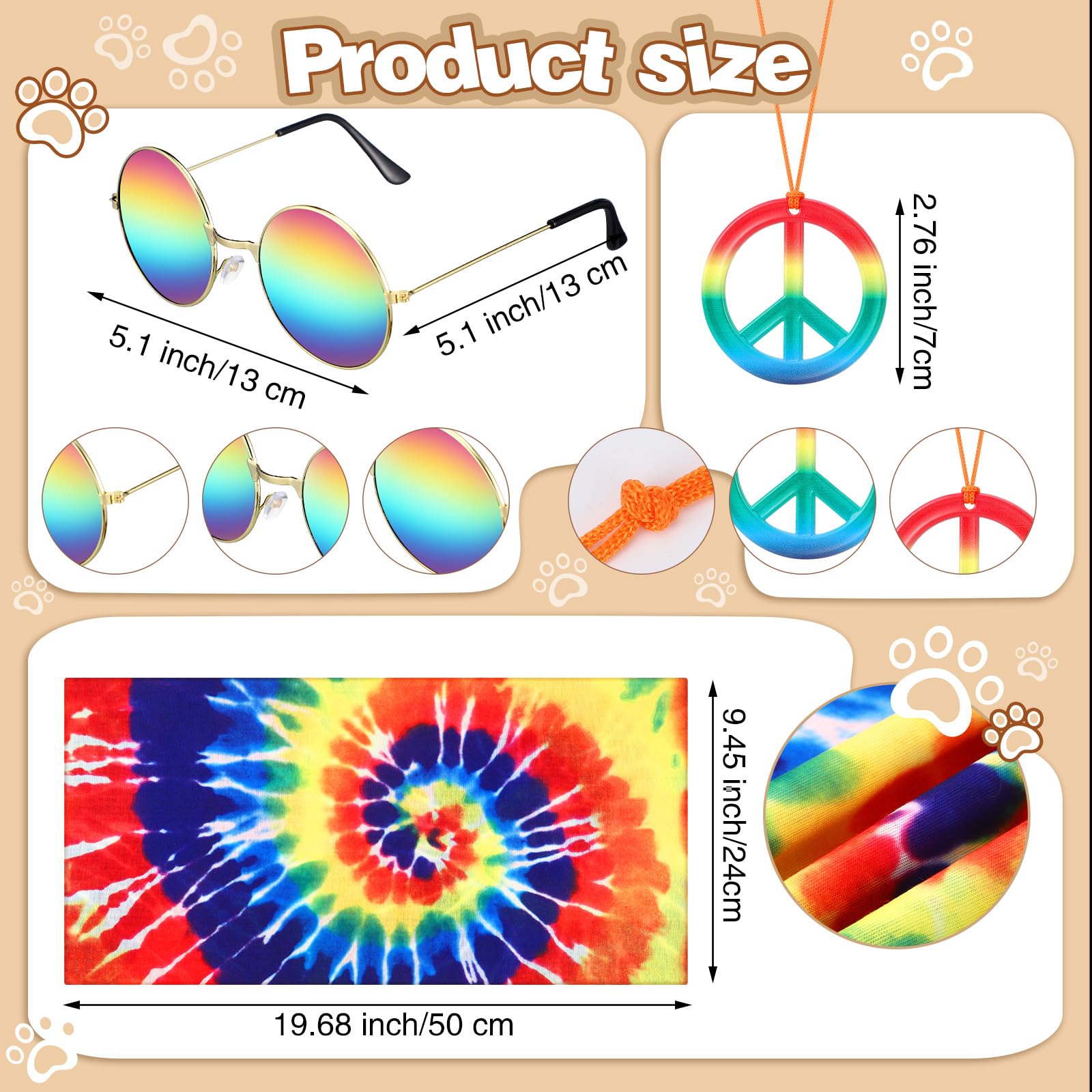 Huhumy hippie costume set featuring its pair of retro sunglasses.