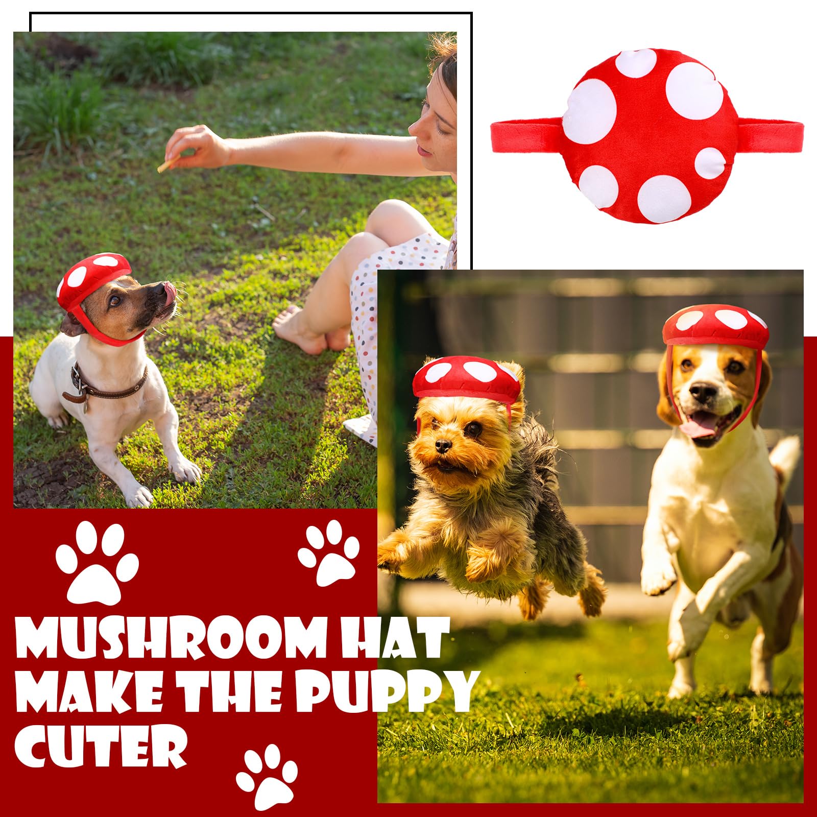 Huhumy mushroom dog hat showing its adjustable fit design.