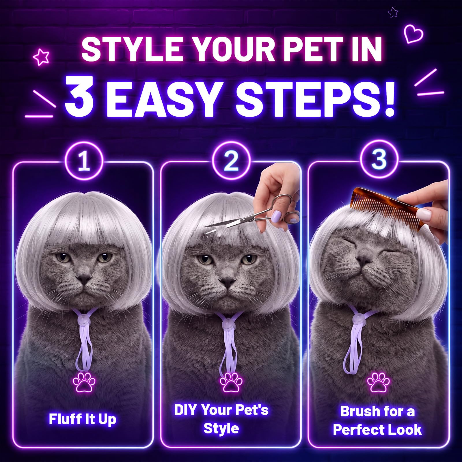 Huhumy pet bob wig worn by a pet for a costume look.