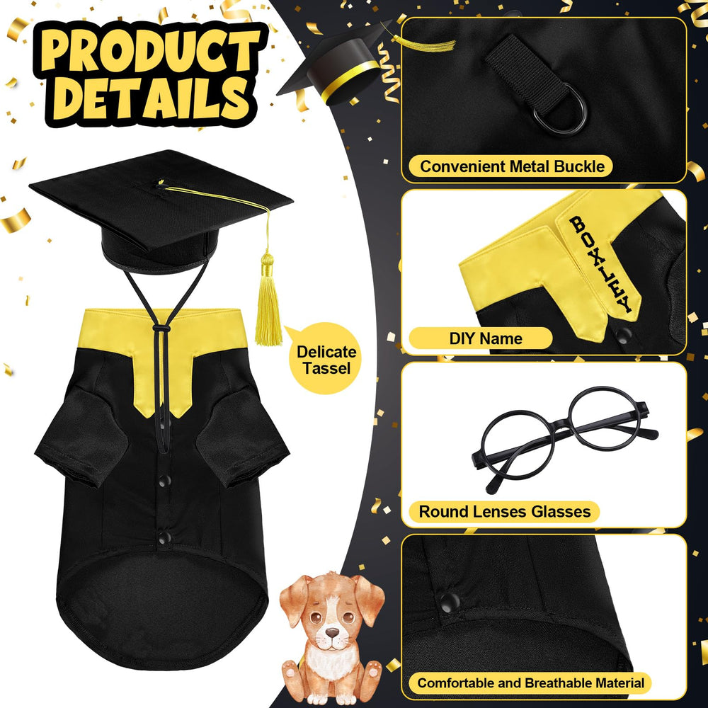 Huhumy pet graduation cap with a yellow tassel shown close up.