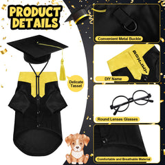 Huhumy pet graduation cap with a yellow tassel shown close up.